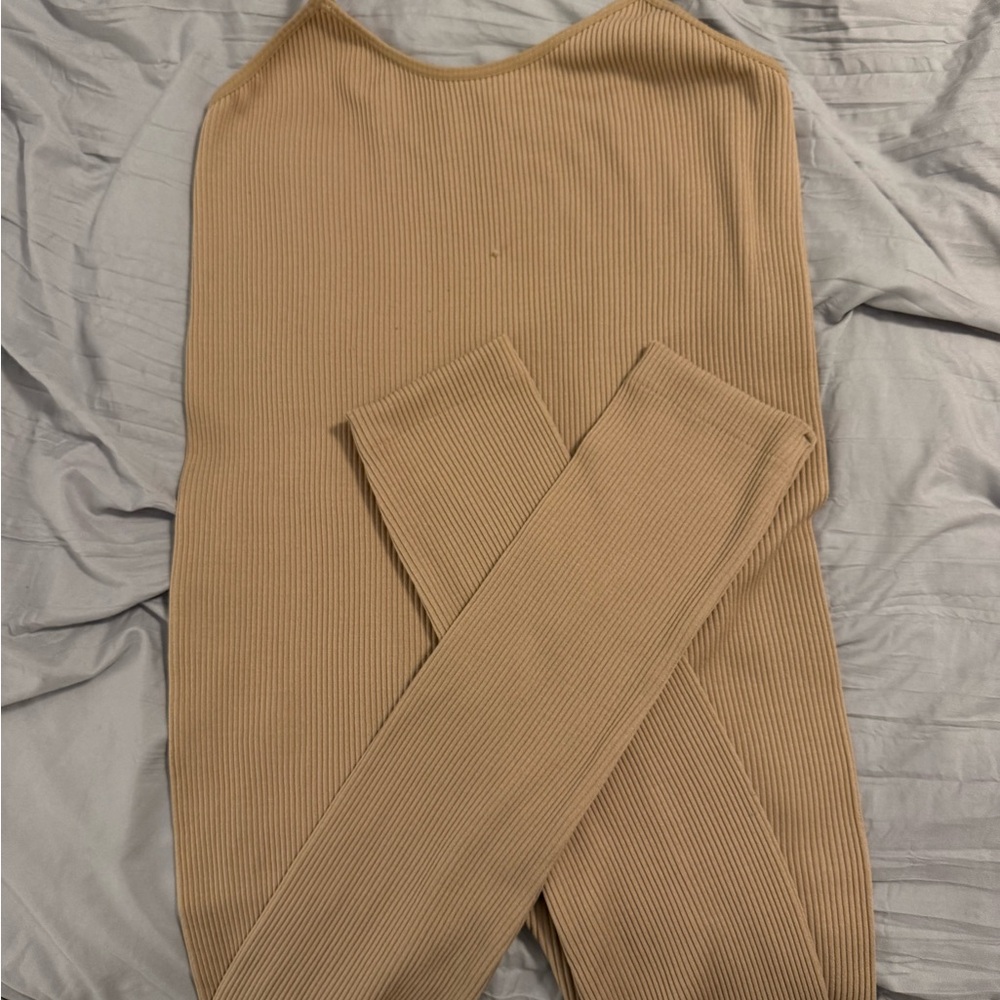 Ribbed Tan one piece cami and pant bodysuit